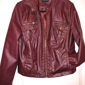 New Look Women's Deep Red Leather Jacket